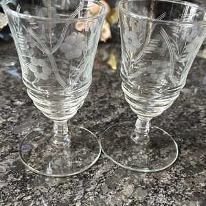 Vintage Juice Glasses Crystal Etched Drinkware Set